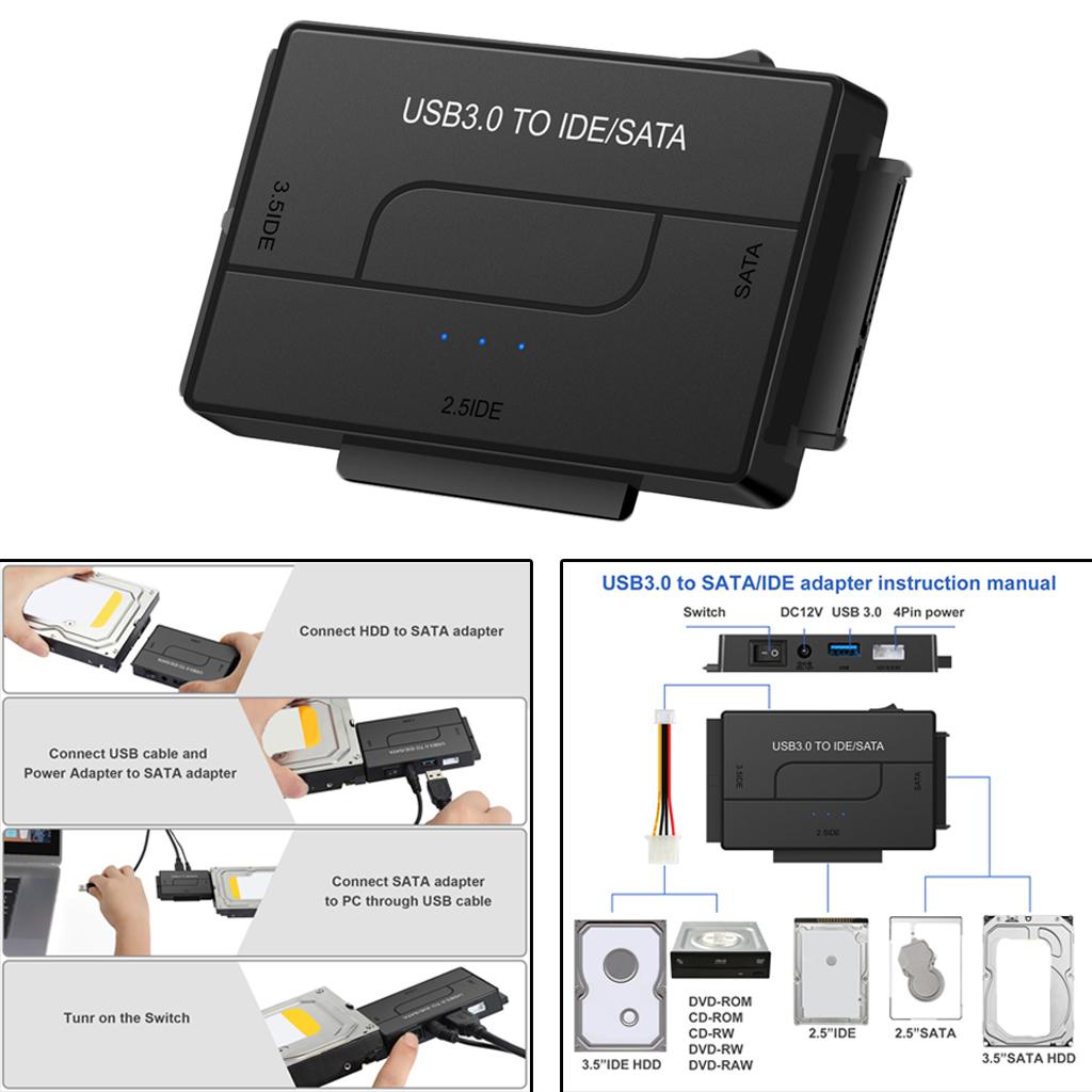 3-In-1 SATA/IDE to USB 3.0 Adapter Set Fits for 2.5"/3.5" Inch IDE and SATA