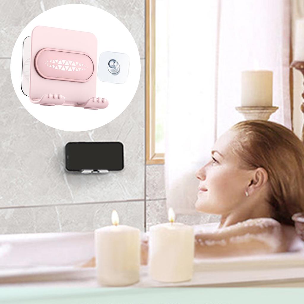 Shower Wall Phone Holder Hands Free Bathroom Kitchen Office Glass Mirrors pink pink back