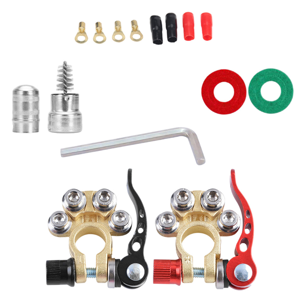 Battery Terminal Connectors Kits 4 Way with L Wrench Brushes for SAE Caravan Set B