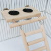 Bird Parrots Playground Wood Ladder Perch with Feeder Cups for Gym Toys