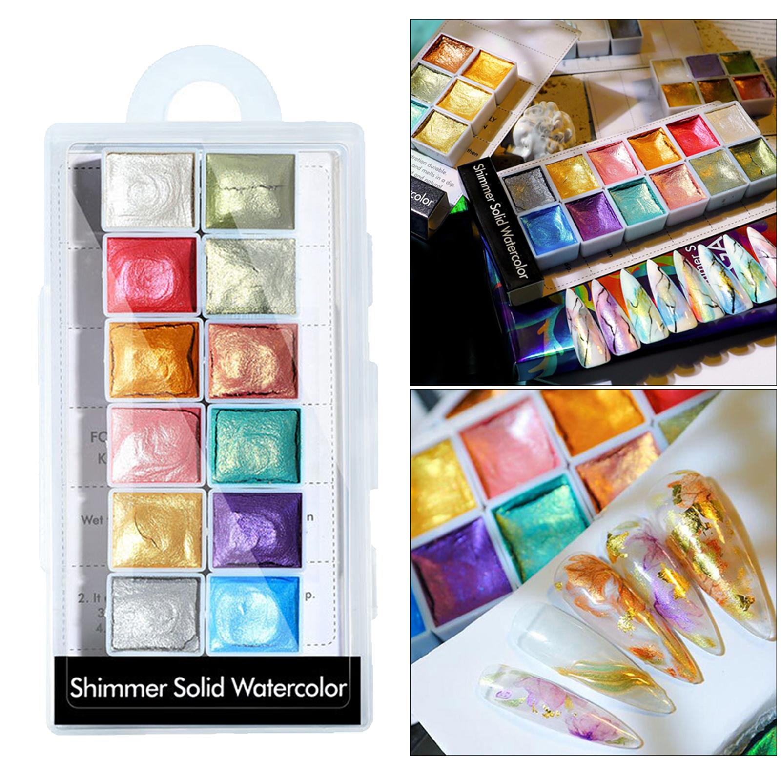 6 Colors Glitter Shimmer Solid Watercolor Painting Palette DIY Nail Art 04