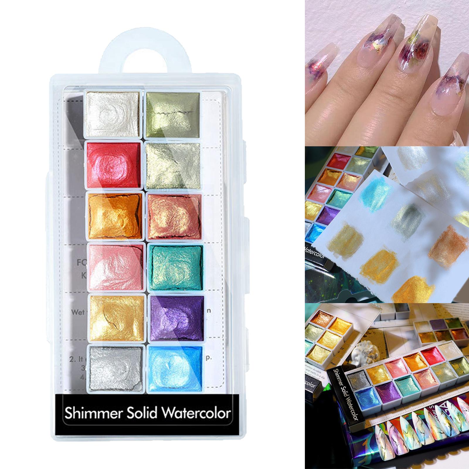 6 Colors Glitter Shimmer Solid Watercolor Painting Palette DIY Nail Art 04