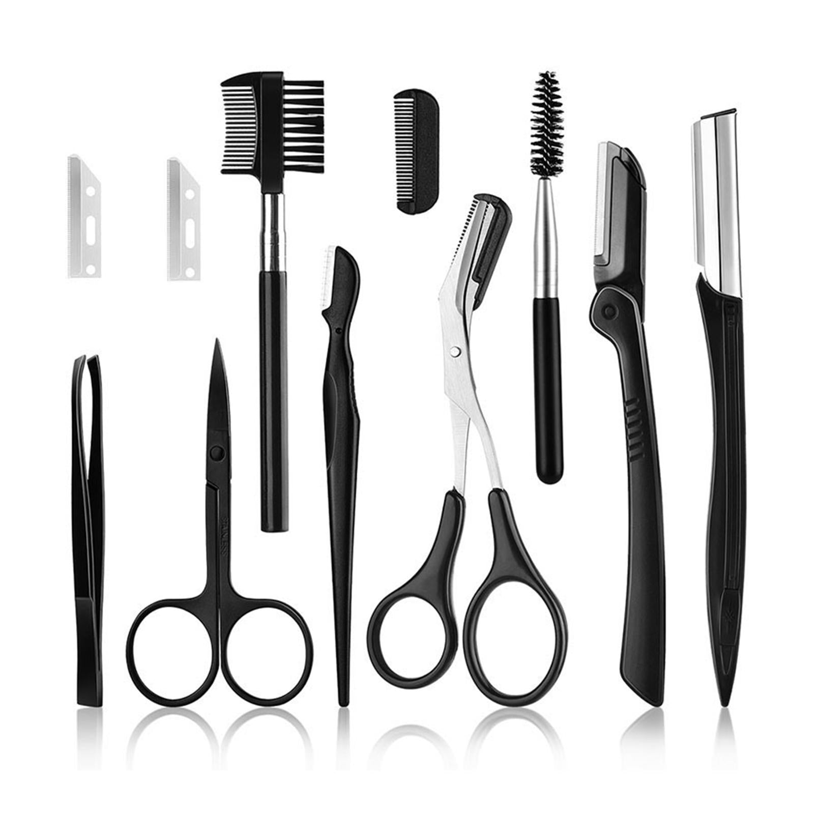 11 Pcs Eyebrow Tweezer Scissor Trimmer Set Eye Brow Grooming Kit Men Women