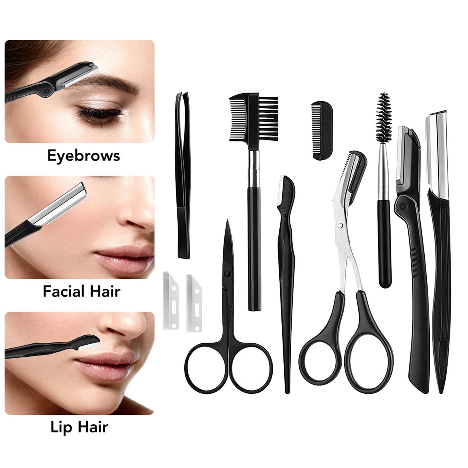 11 Pcs Eyebrow Tweezer Scissor Trimmer Set Eye Brow Grooming Kit Men Women