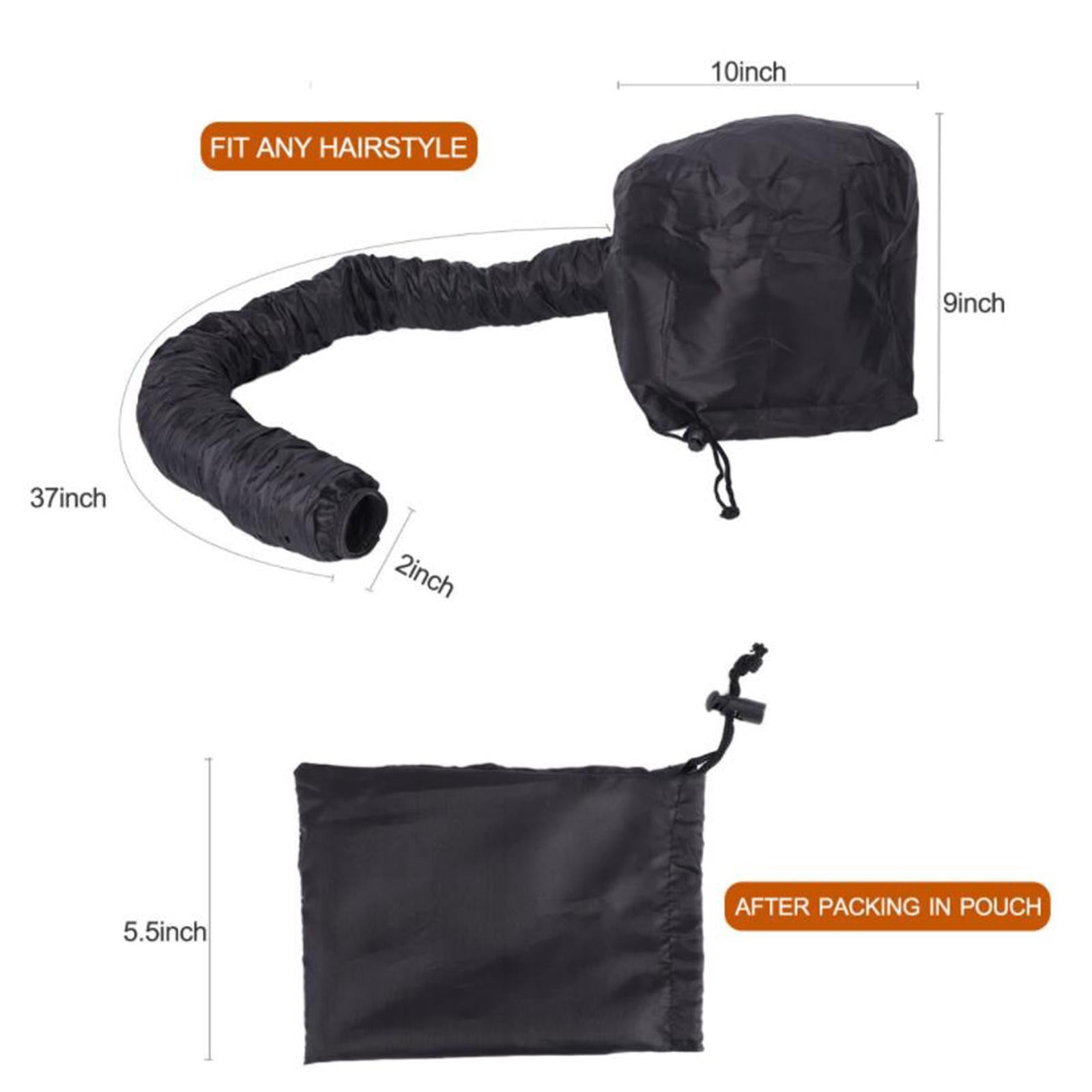 Portable Bonnet Hood Cover Hair Dryer Attachment Retractable Hose Black