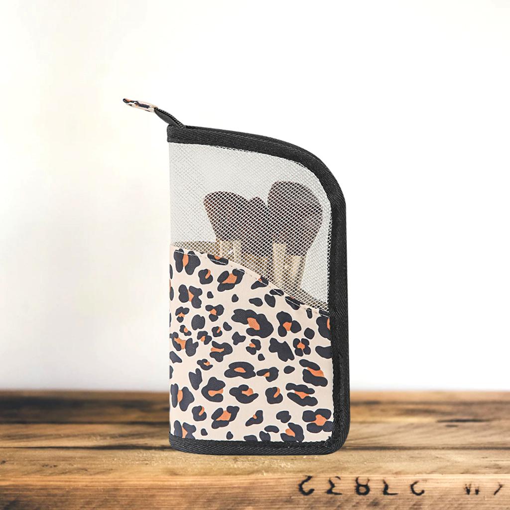 Stand Foldable Makeup Brush Bag Organizer for Beauty Female Leopard Print