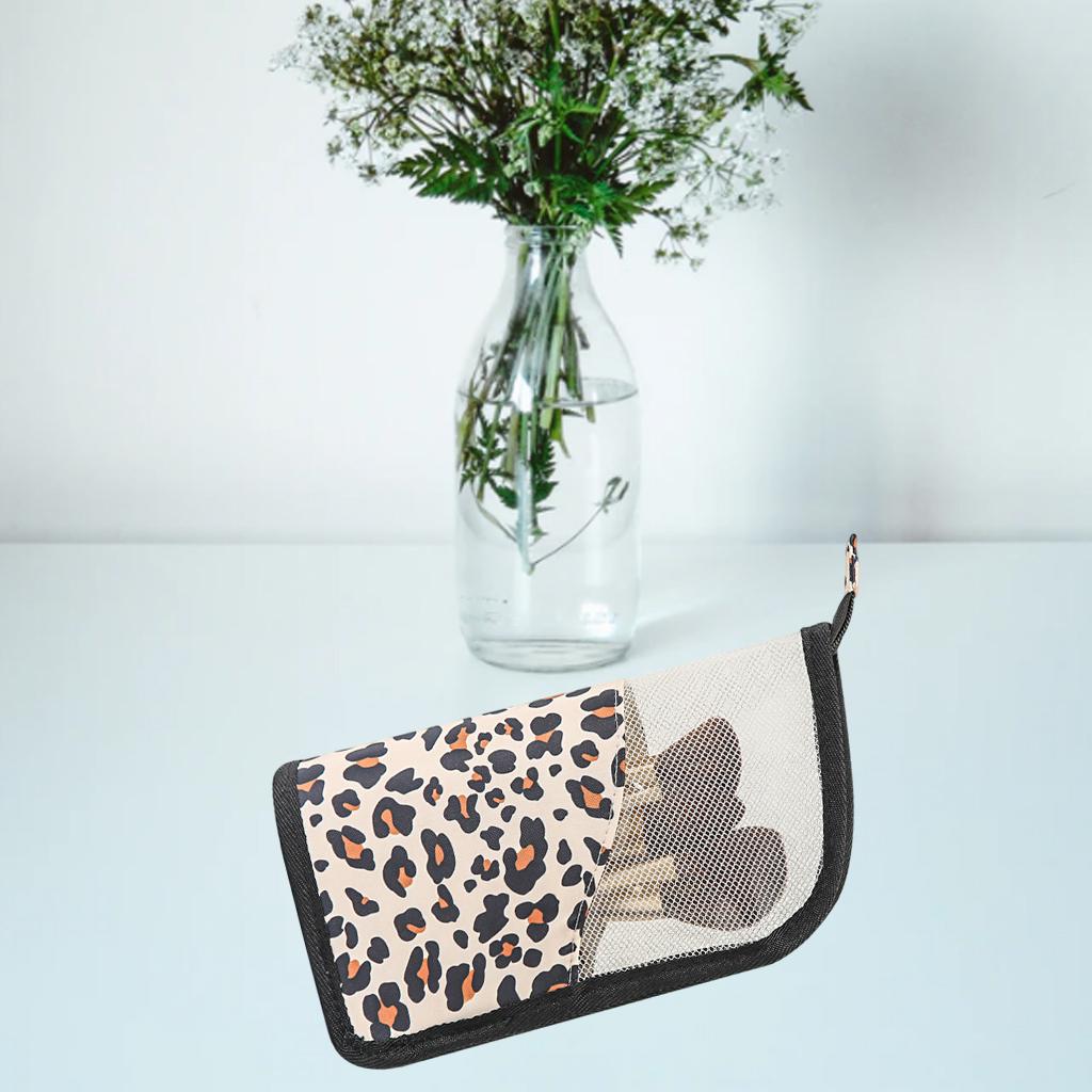 Stand Foldable Makeup Brush Bag Organizer for Beauty Female Leopard Print