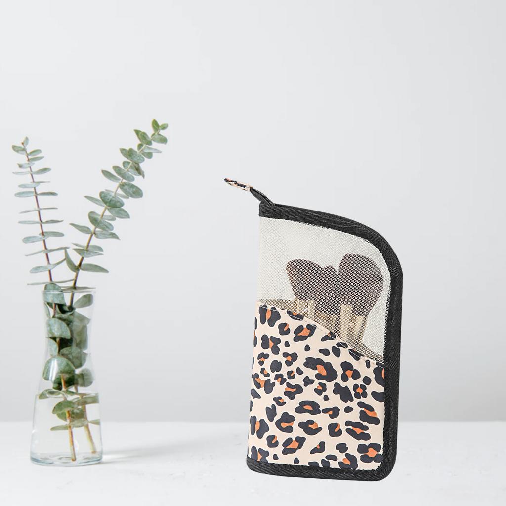 Stand Foldable Makeup Brush Bag Organizer for Beauty Female Leopard Print