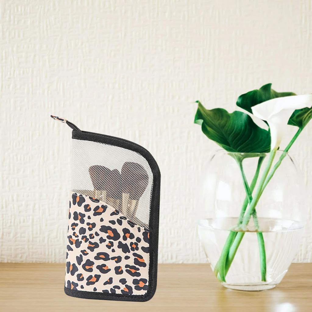 Stand Foldable Makeup Brush Bag Organizer for Beauty Female Leopard Print