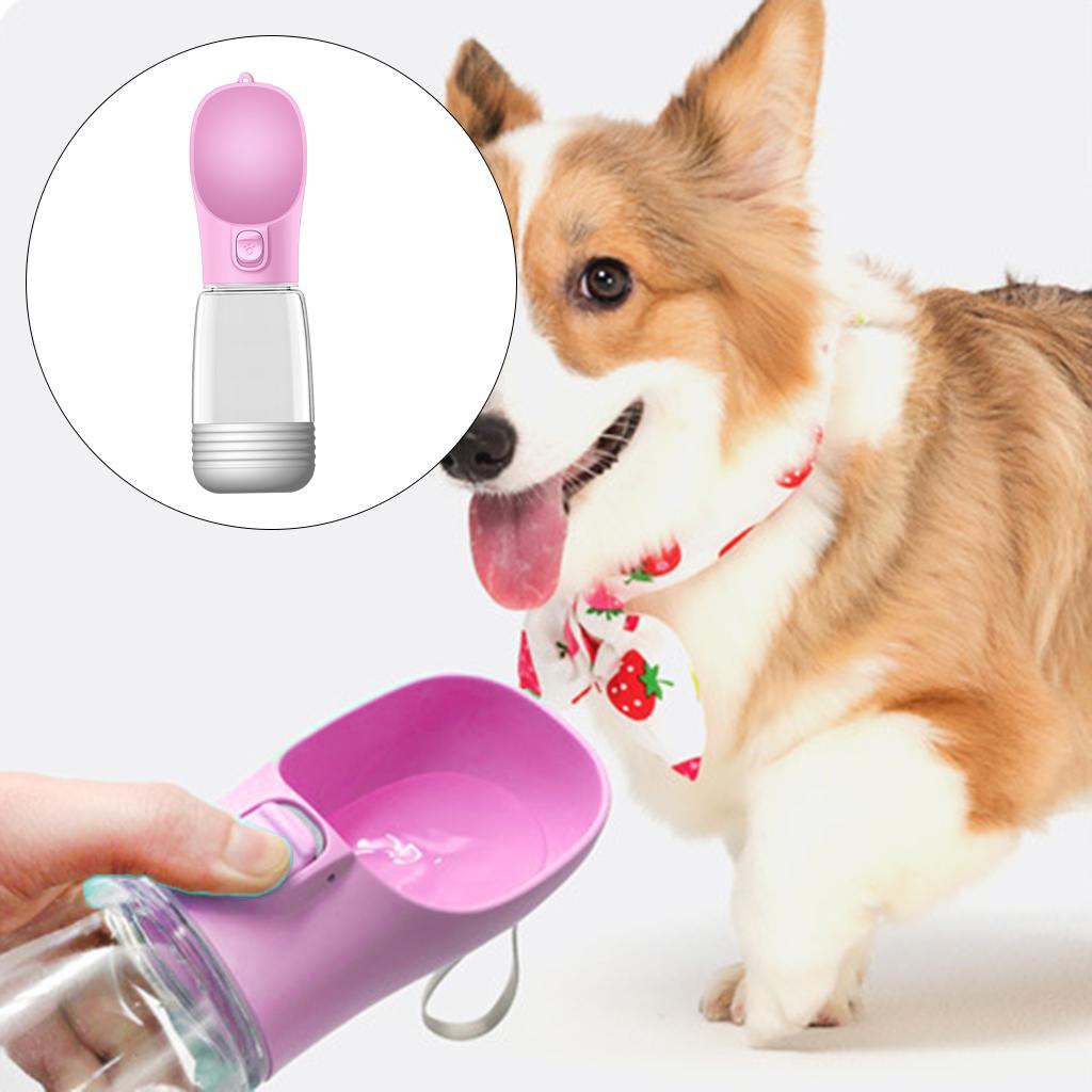 Dog Water Bottle Leakproof Portable Water & Food Dispenser for Outdoor Pink