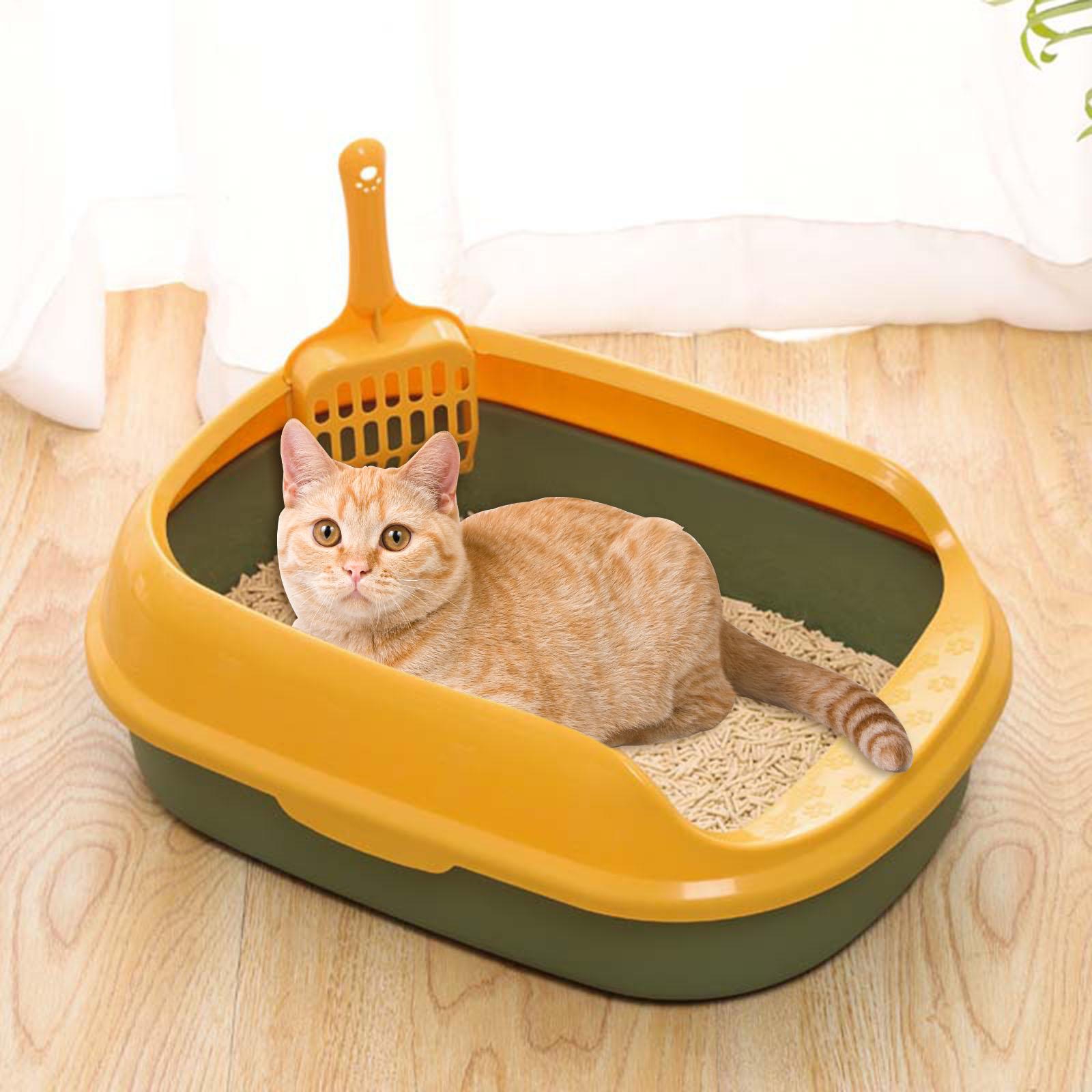 Cat Litter Box Pet Litter Tray Kitten Pan Toilet Shovel Bedpan Green