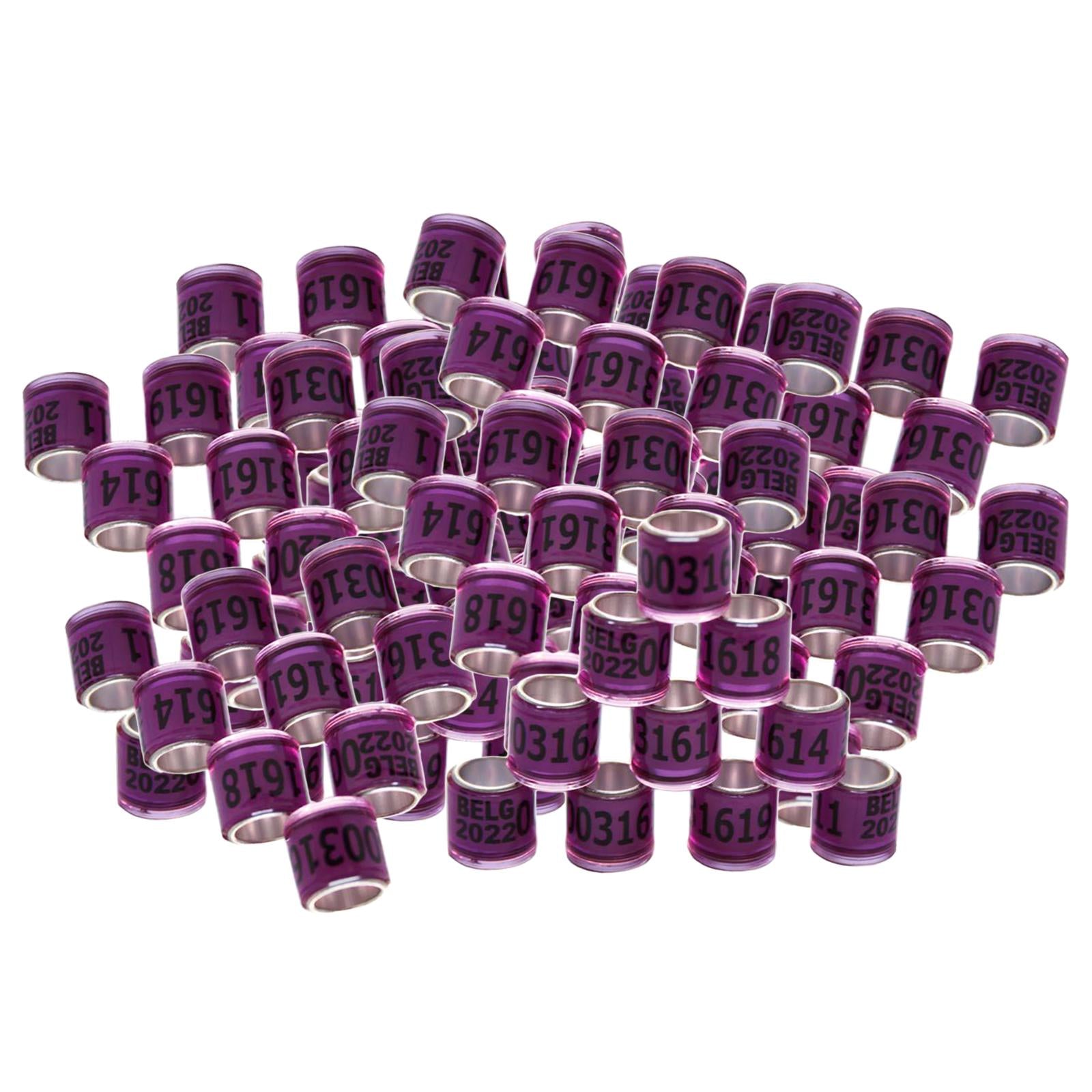 100Pcs 2022 Aluminium Dove Racing Pigeon Foot Rings Bands 8mm Purple