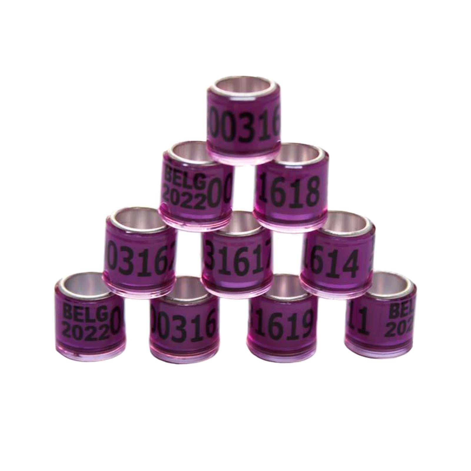 100Pcs 2022 Aluminium Dove Racing Pigeon Foot Rings Bands 8mm Purple