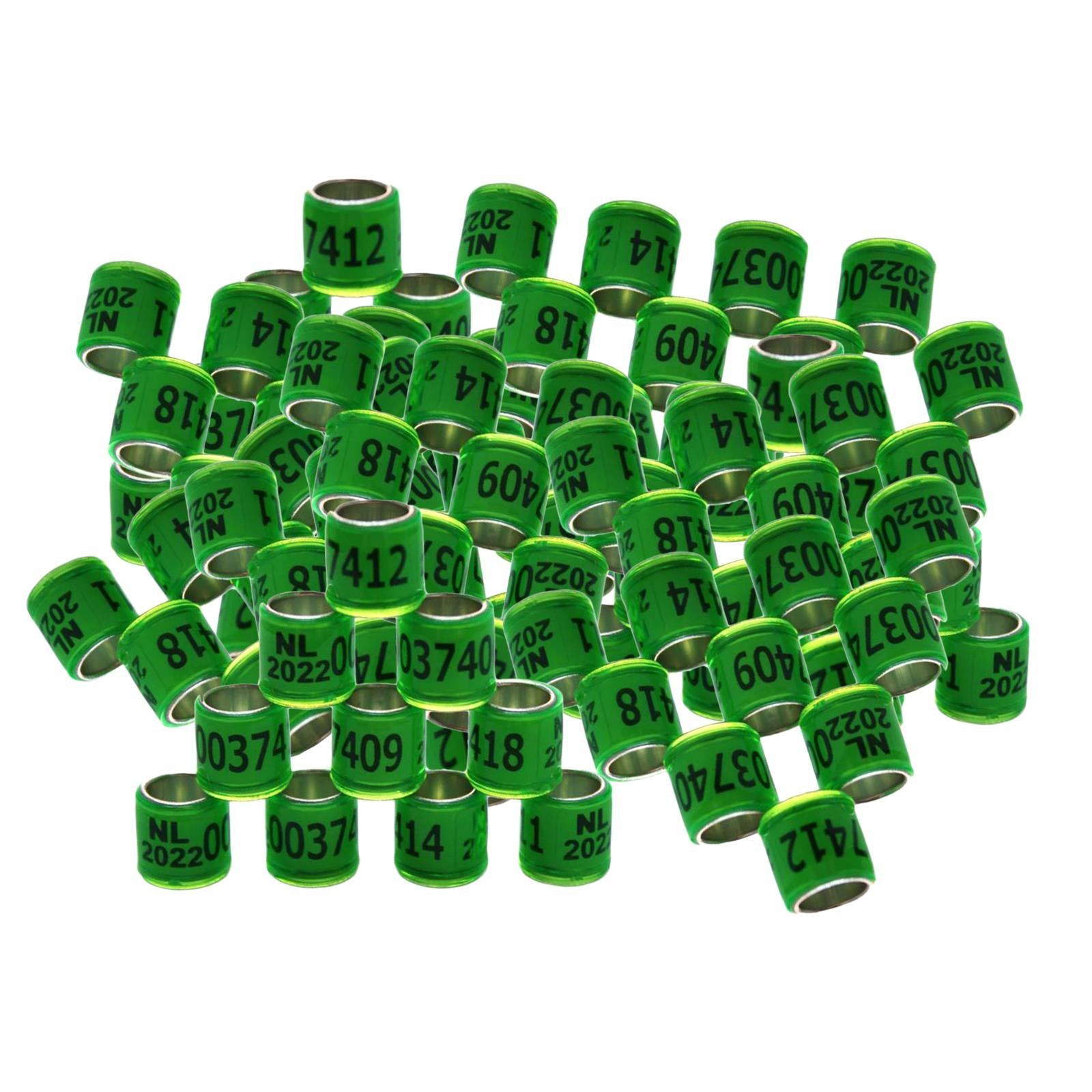 100Pcs 2022 Aluminium Dove Racing Pigeon Foot Rings Bands 8mm Grass Green