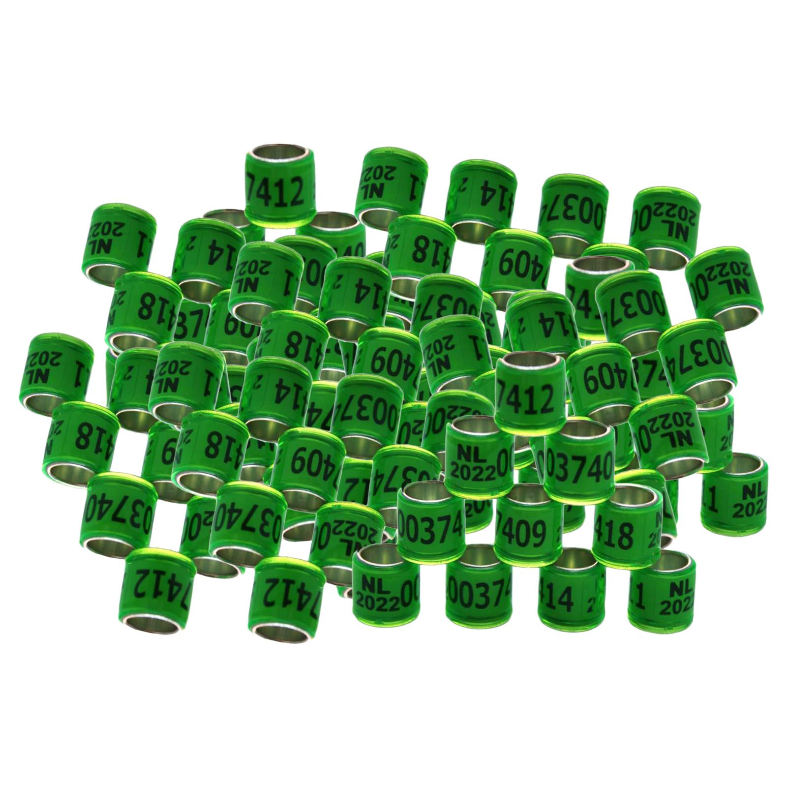 100Pcs 2022 Aluminium Dove Racing Pigeon Foot Rings Bands 8mm Grass Green