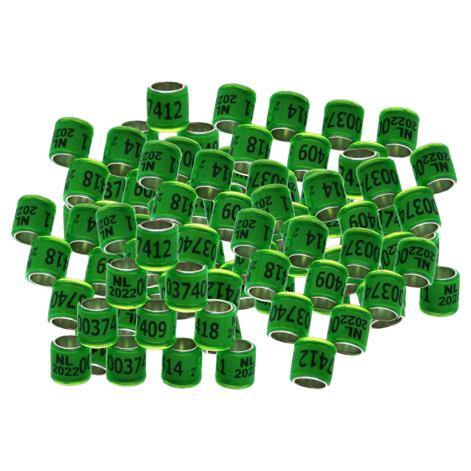 100Pcs 2022 Aluminium Dove Racing Pigeon Foot Rings Bands 8mm Grass Green