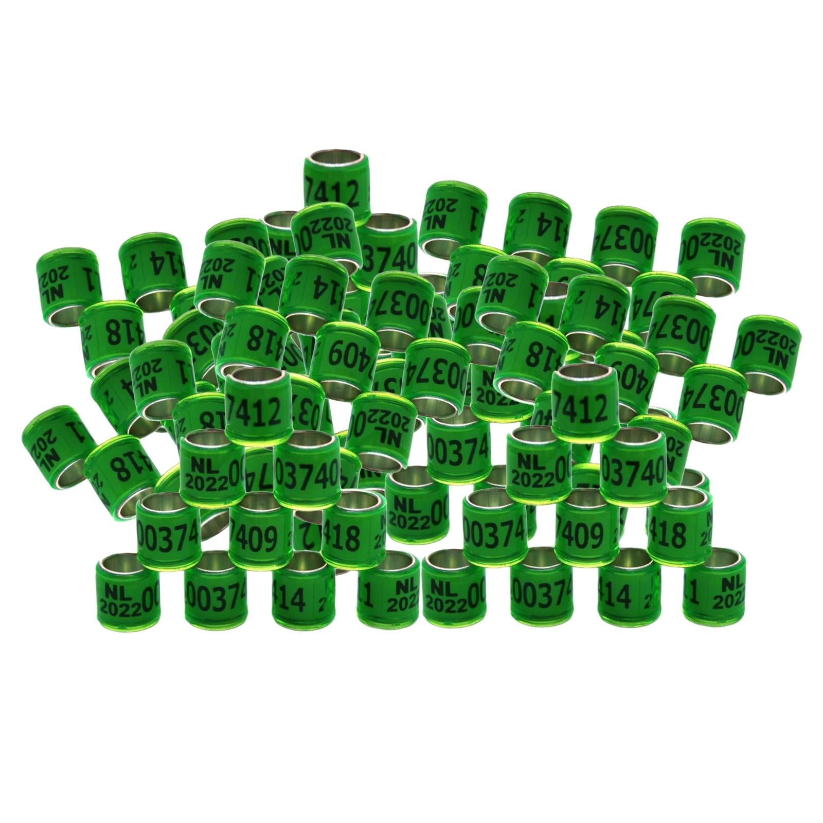 100Pcs 2022 Aluminium Dove Racing Pigeon Foot Rings Bands 8mm Grass Green