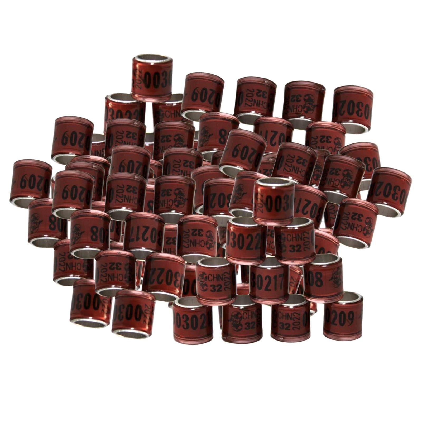 100Pcs 2022 Aluminium Bird Racing Pigeon Foot Rings Bands 8mm Brown