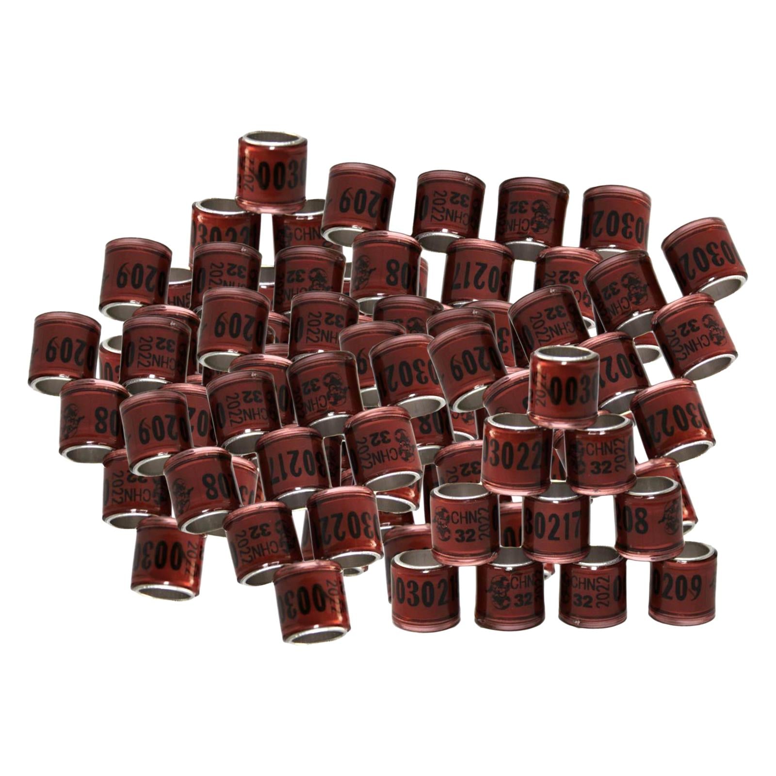 100Pcs 2022 Aluminium Bird Racing Pigeon Foot Rings Bands 8mm Brown