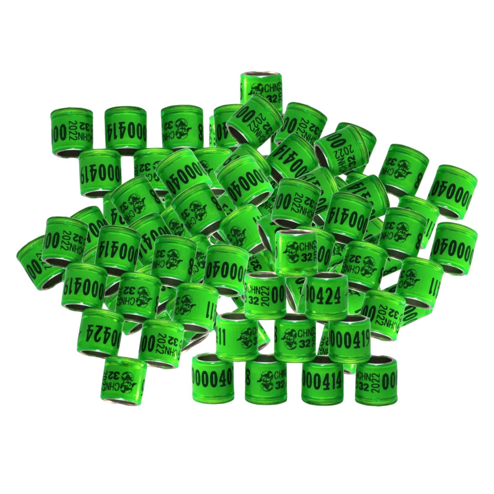 100Pcs 2022 Aluminium Bird Racing Pigeon Foot Rings Bands 8mm Grass Green