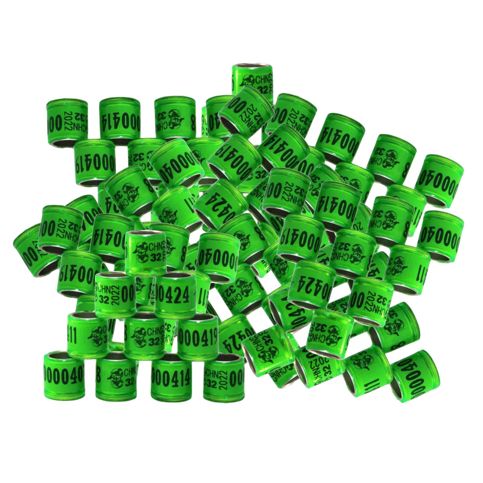 100Pcs 2022 Aluminium Bird Racing Pigeon Foot Rings Bands 8mm Grass Green