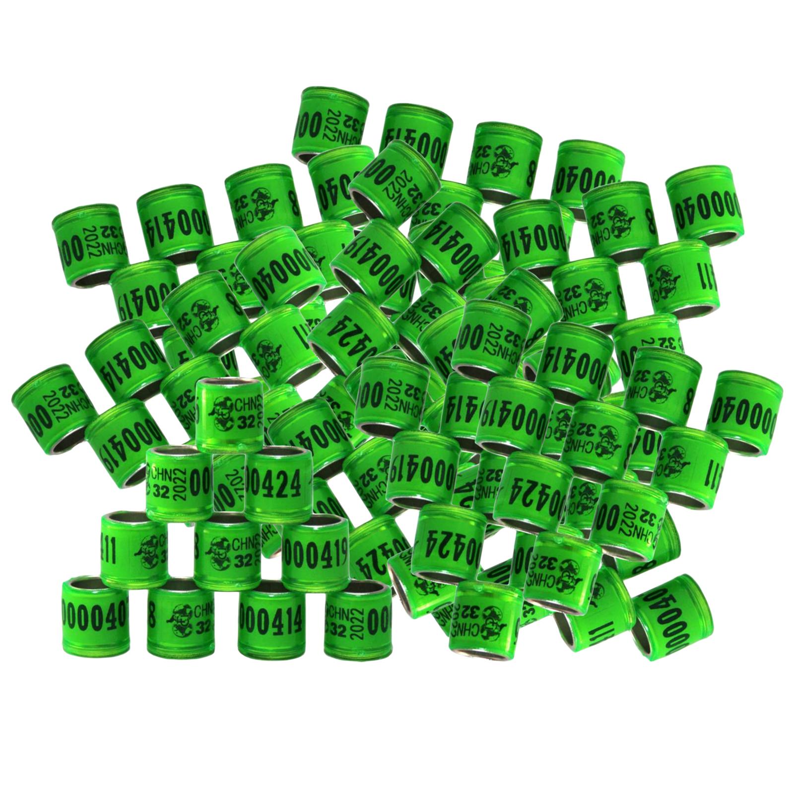 100Pcs 2022 Aluminium Bird Racing Pigeon Foot Rings Bands 8mm Grass Green