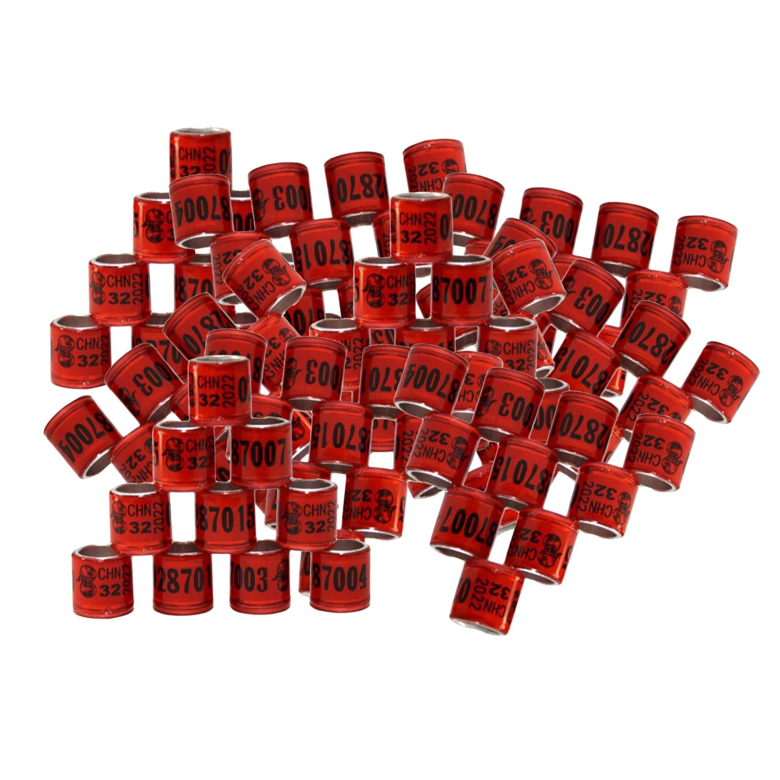 100Pcs 2022 Aluminium Bird Racing Pigeon Foot Rings Bands 8mm Red