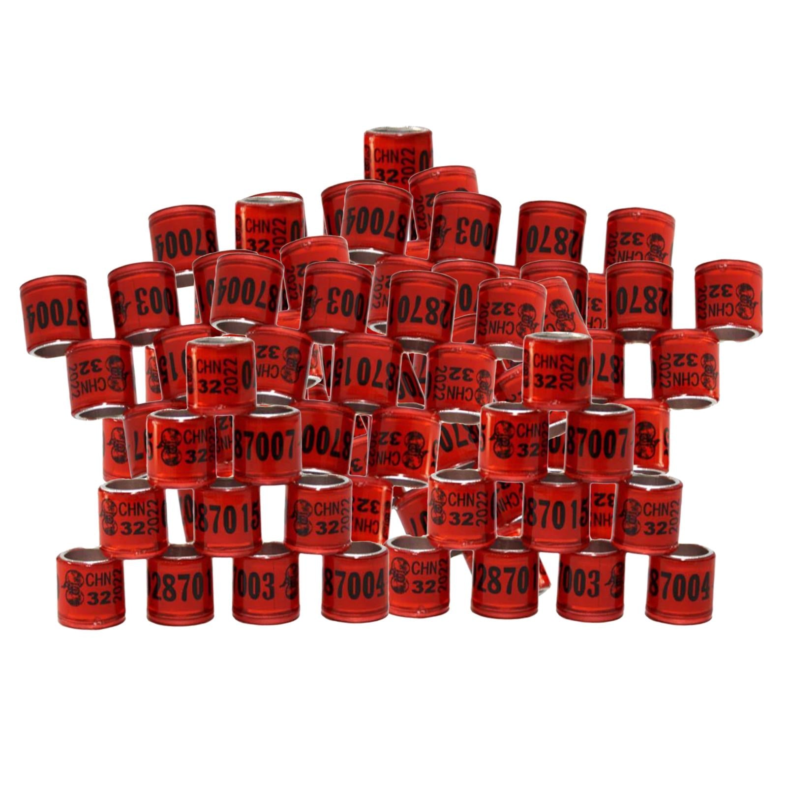 100Pcs 2022 Aluminium Bird Racing Pigeon Foot Rings Bands 8mm Red