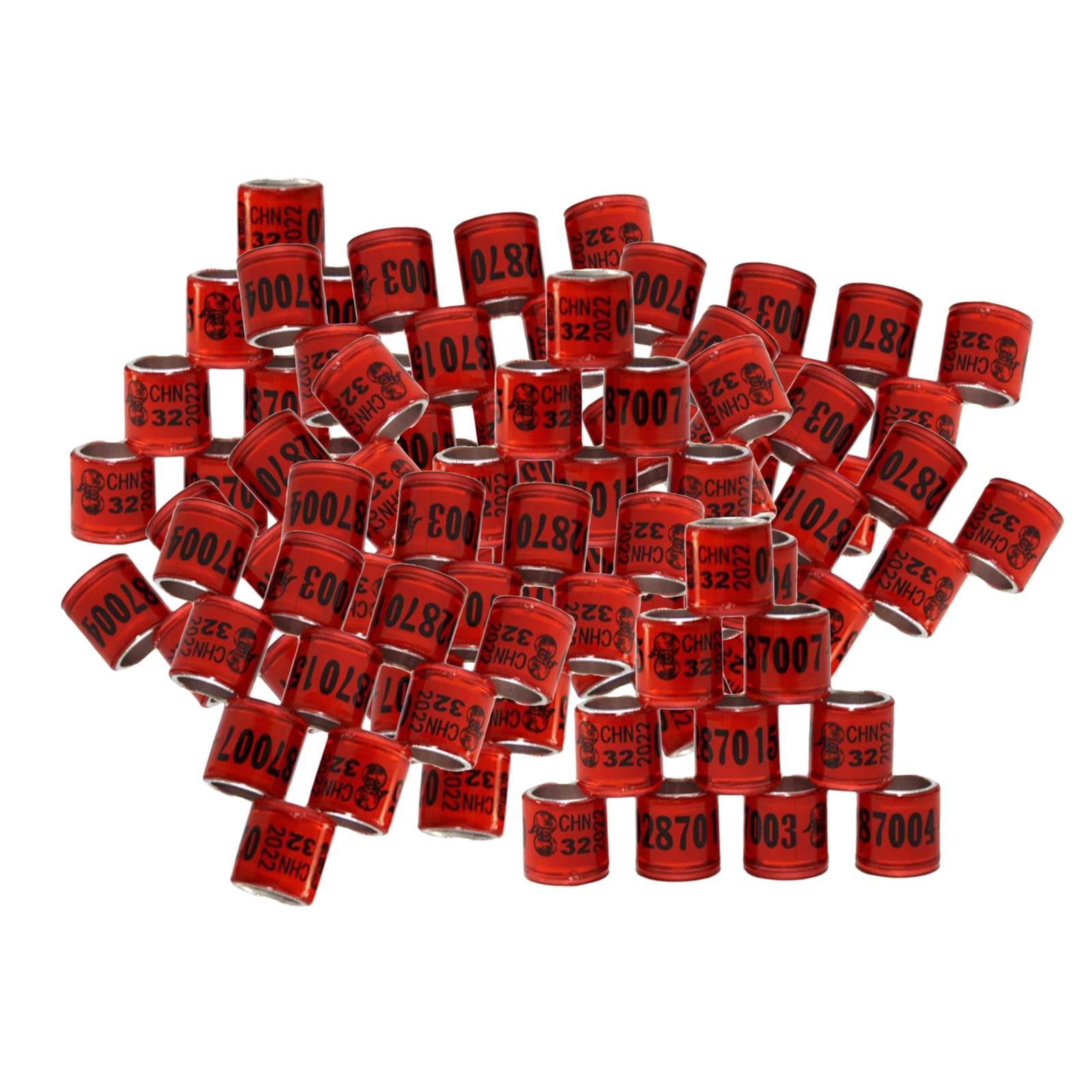 100Pcs 2022 Aluminium Bird Racing Pigeon Foot Rings Bands 8mm Red