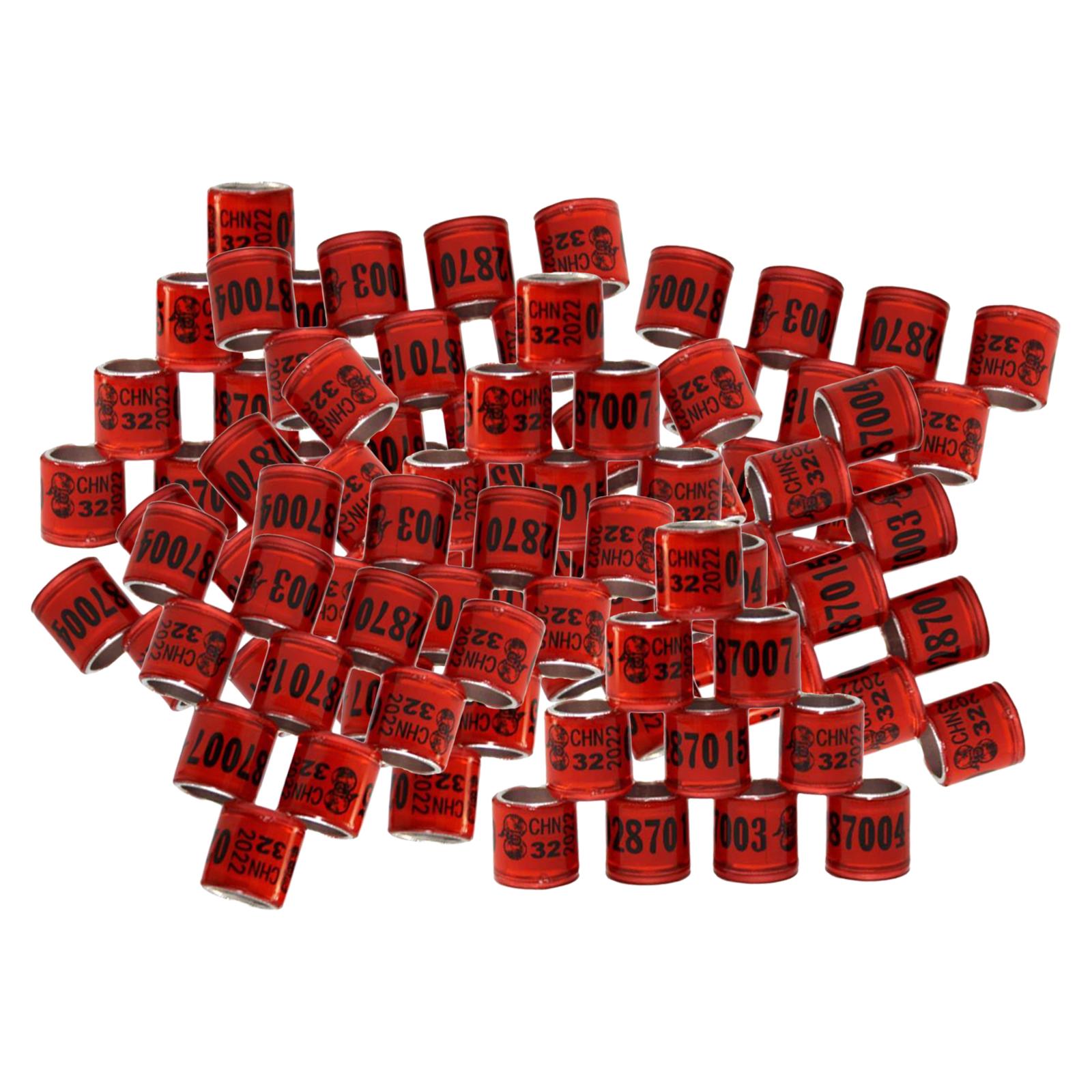 100Pcs 2022 Aluminium Bird Racing Pigeon Foot Rings Bands 8mm Red