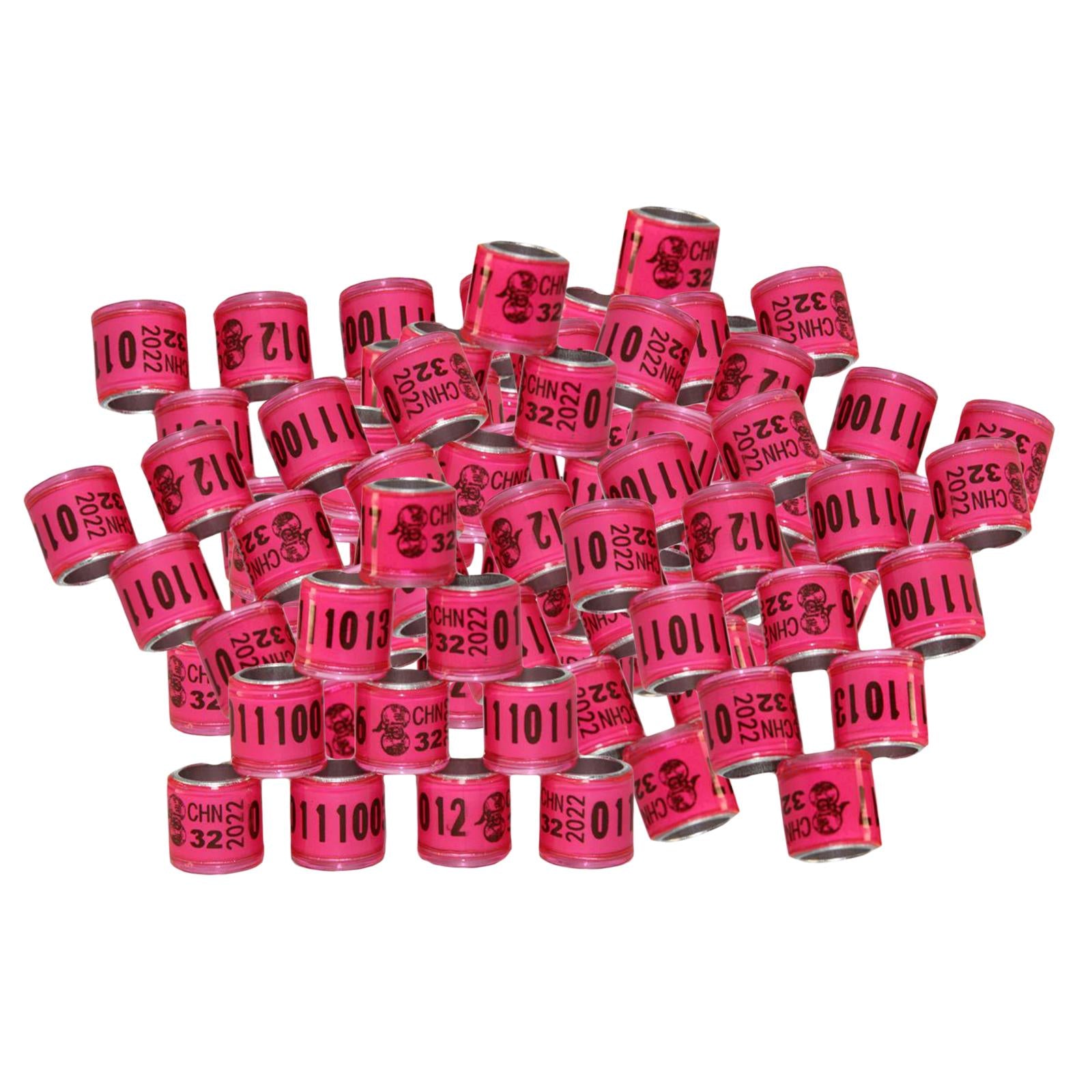 100Pcs 2022 Aluminium Bird Racing Pigeon Foot Rings Bands 8mm Pink