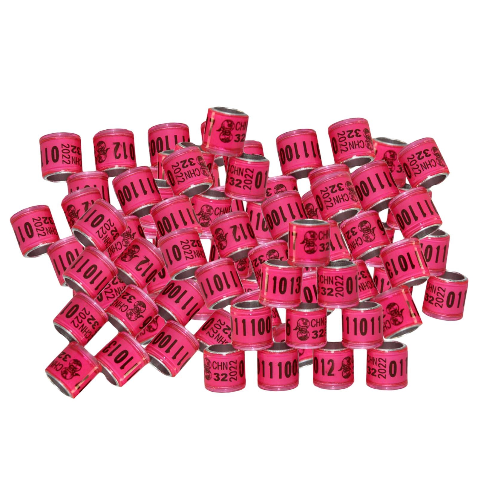 100Pcs 2022 Aluminium Bird Racing Pigeon Foot Rings Bands 8mm Pink