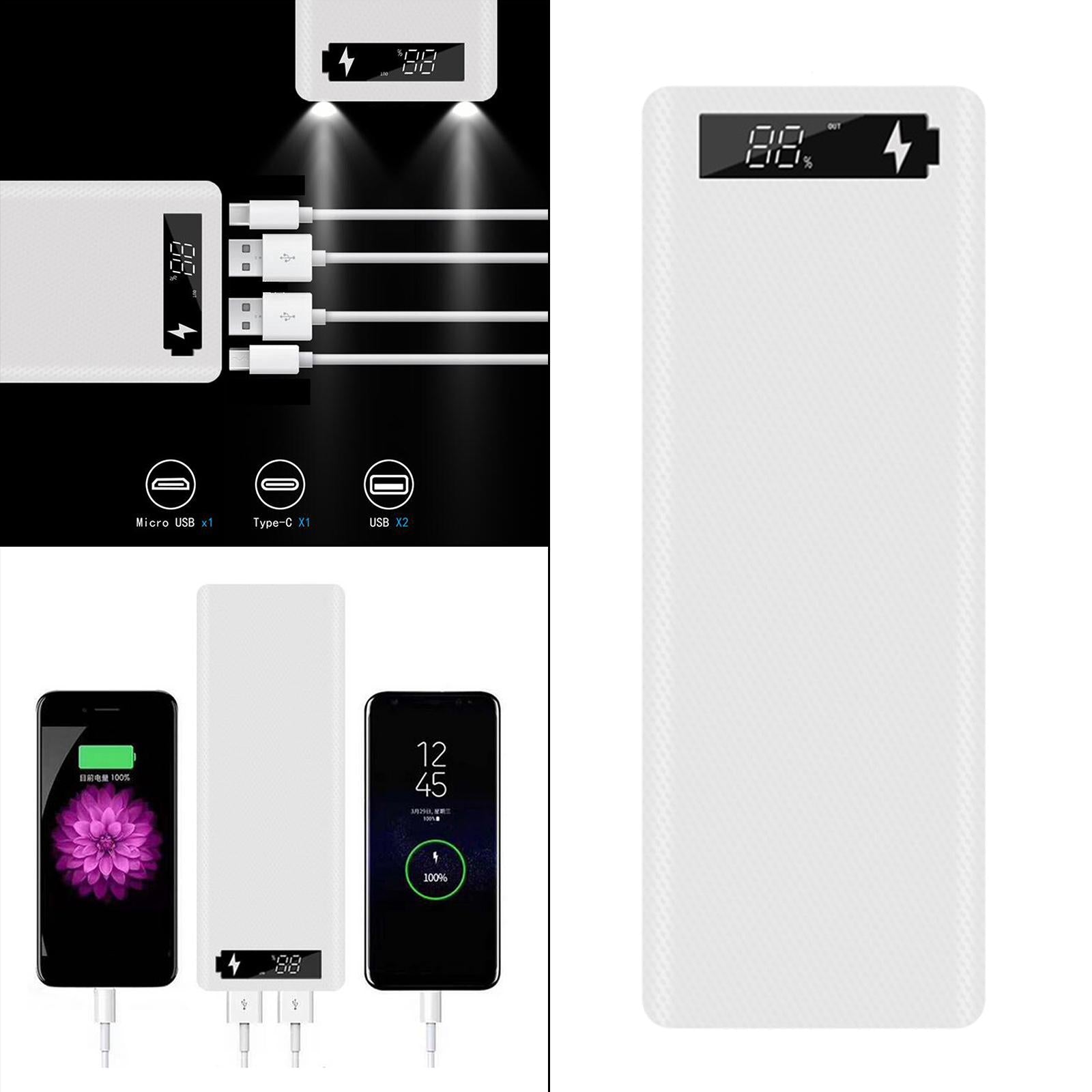 30000mAh 10x18650 Power Bank Dual USB for All USB Devices White