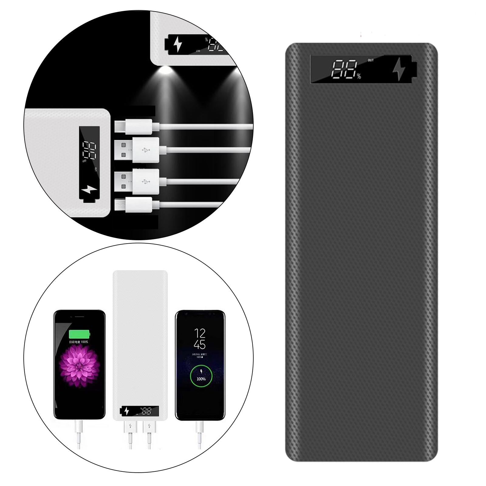 30000mAh 10x18650 Power Bank Dual USB for All USB Devices Black Quick Charge