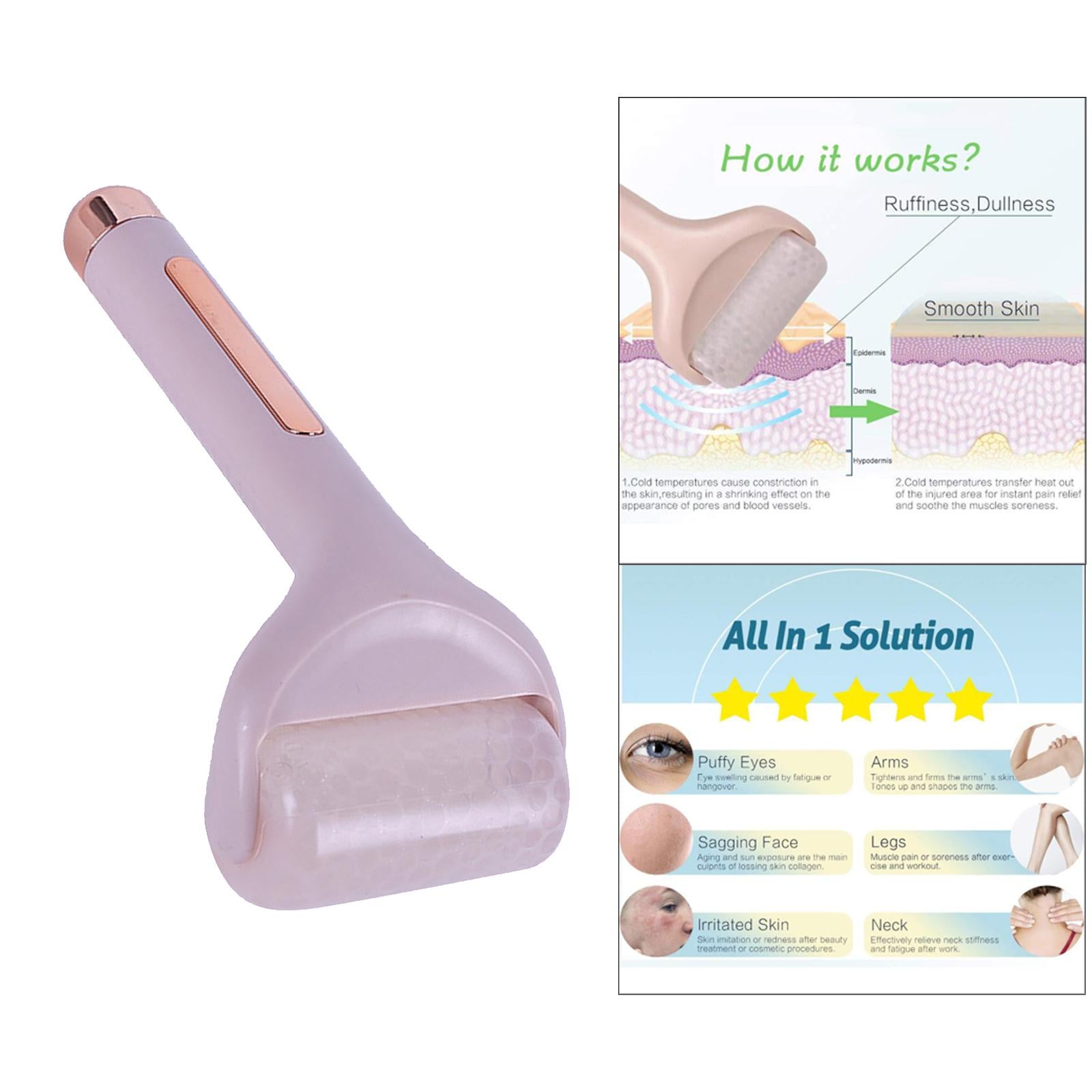 Ice Roller Face Massager for Puffiness Dark Circles Muscle Soreness Pink