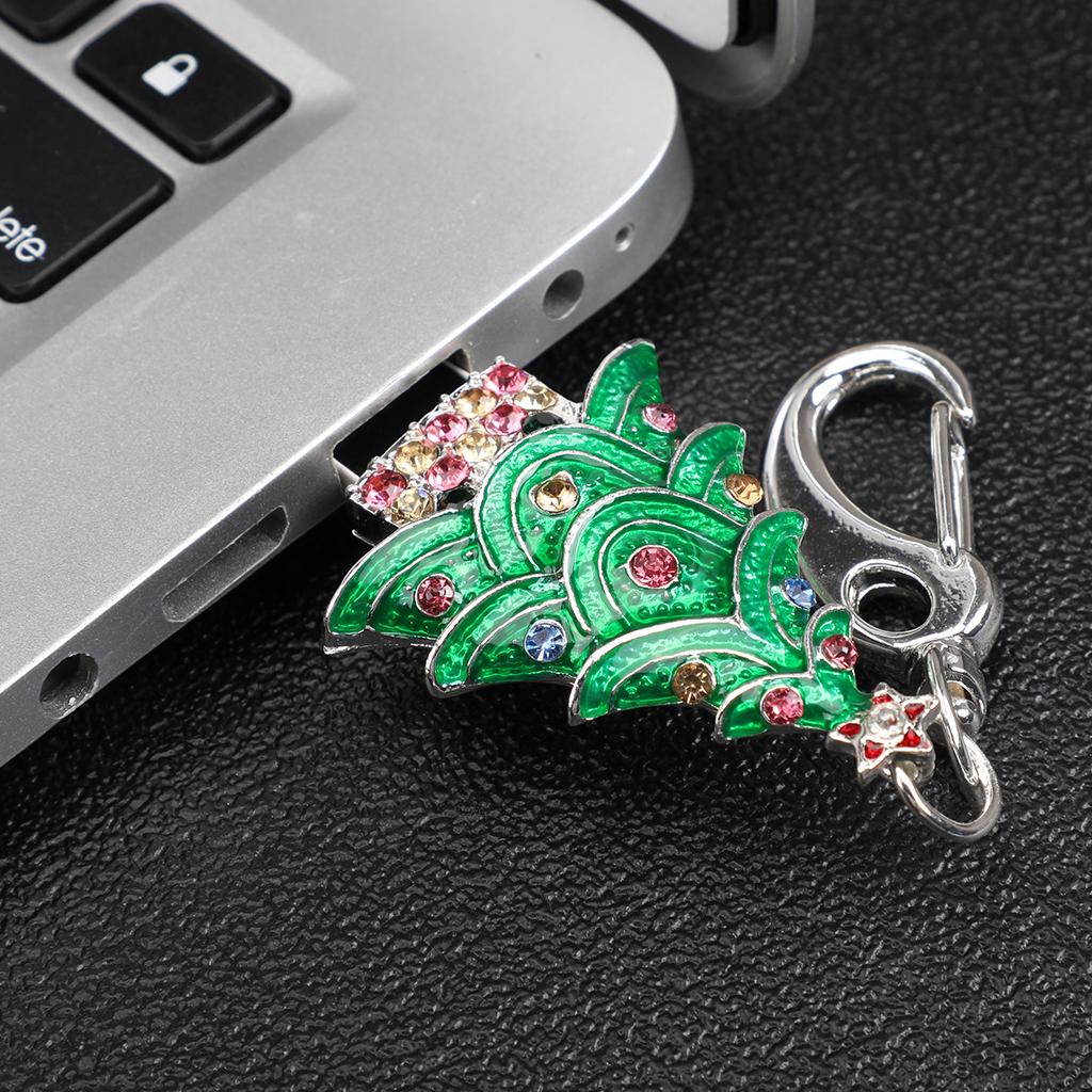 USB 2.0 Flash Drive U Disk Crystal Christmas Green Tree with Keychain 256M