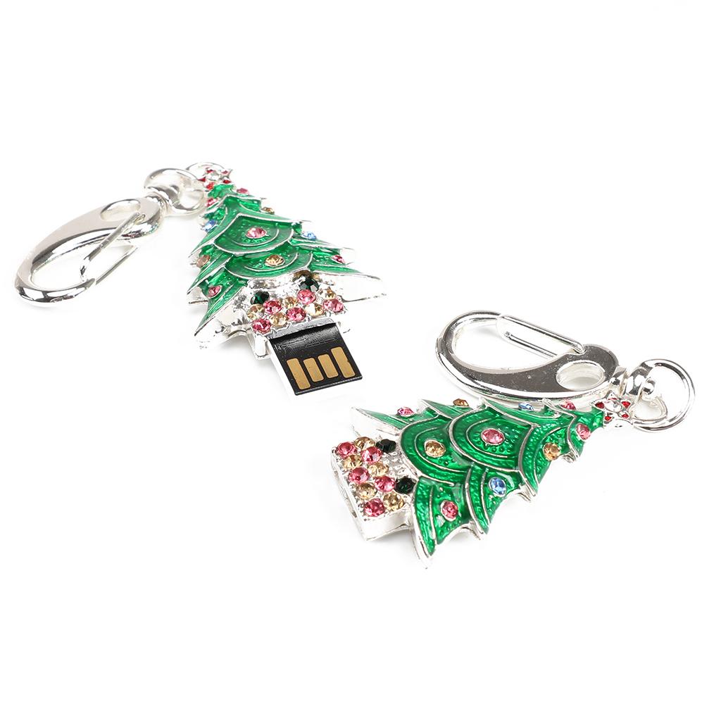 USB 2.0 Flash Drive U Disk Crystal Christmas Green Tree with Keychain 256M