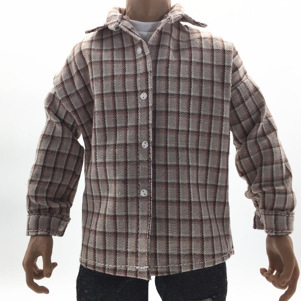 1/6 Scale Male Plaid Shirt Clothes Clothing for 12" Action Figure Gray White