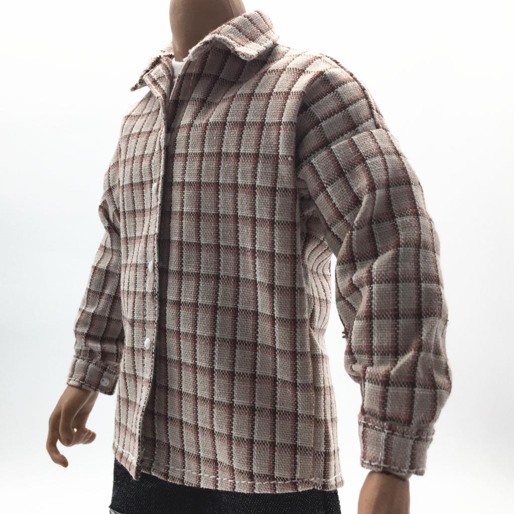 1/6 Scale Male Plaid Shirt Clothes Clothing for 12" Action Figure Gray White