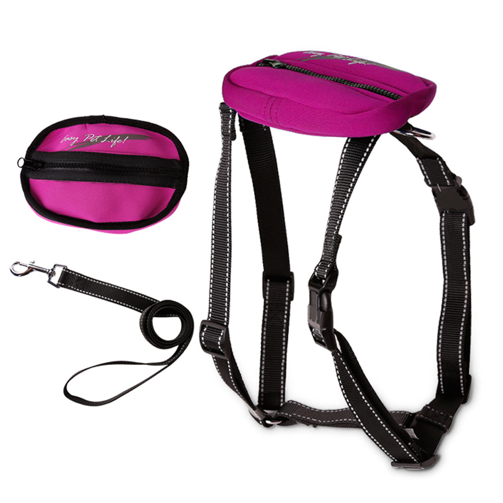 Rose Red Large Dog Harness Reflect Light Nylon Collar Leash Harness w/ Bag S