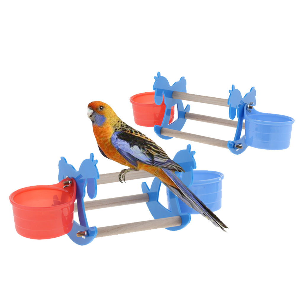 Parrot Rocking Chair Toys Wooden Horse Bird Stand Toys with 2 Food Cup S