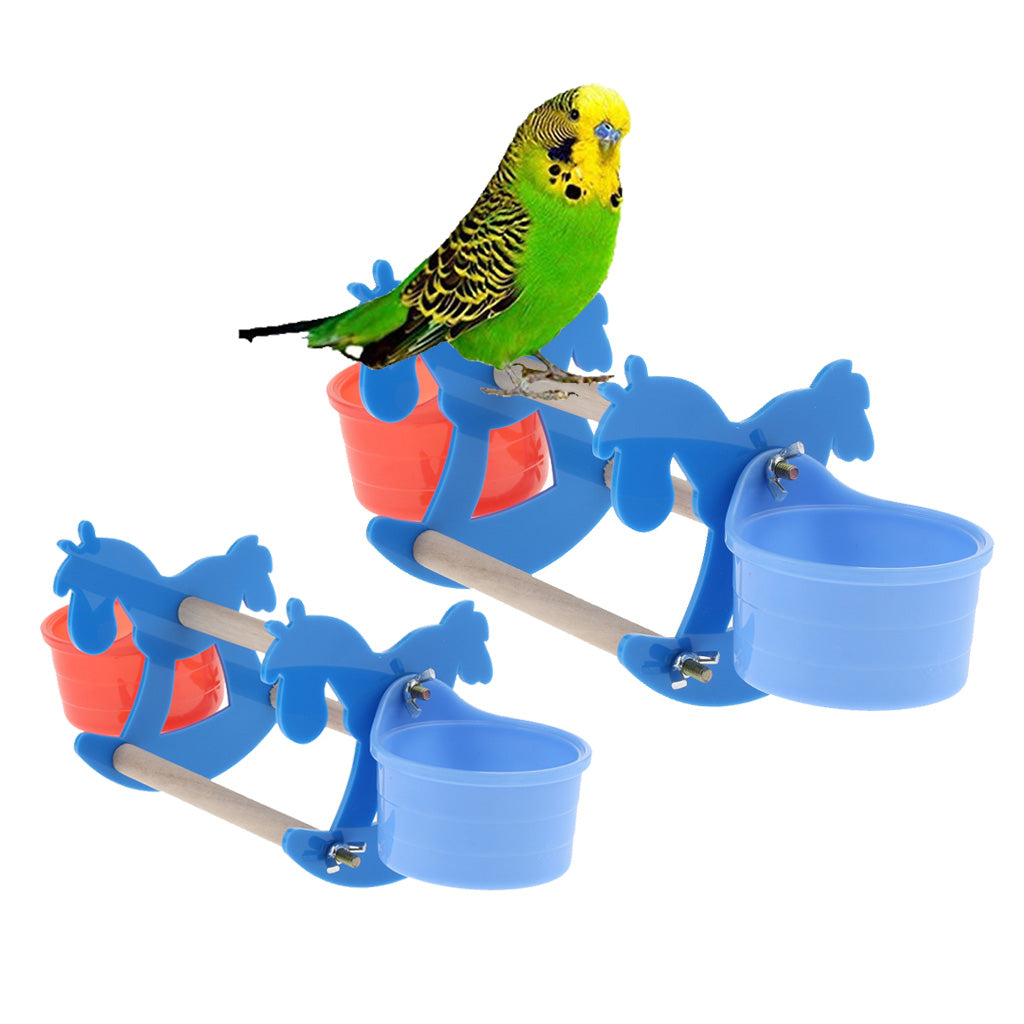 Parrot Rocking Chair Toys Wooden Horse Bird Stand Toys with 2 Food Cup S