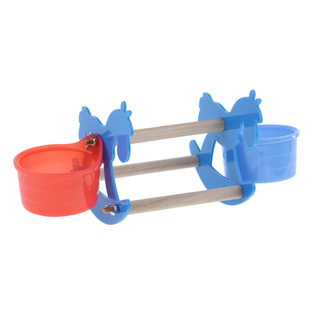 Parrot Rocking Chair Toys Wooden Horse Bird Stand Toys with 2 Food Cup S