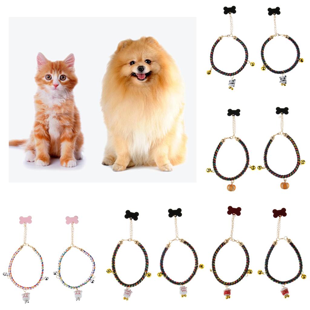 2Pcs Pet Dog Cat Necklace Adjustable Tie Collar With Bells ID Tag 1