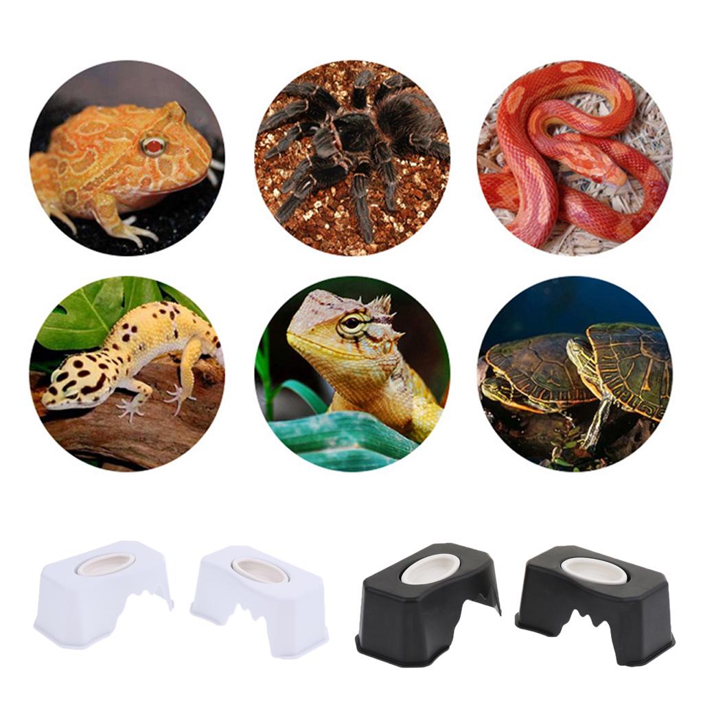 2 pcs 2 in 1 Plastic Small Reptile Lizard Food Water Dish Hiding Cave Black