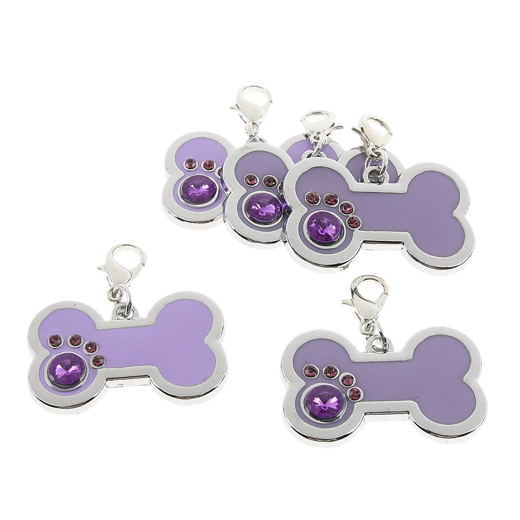 5x Pet Dog Cat ID Tag Bone Shaped Jewelry Tag Metal Necklace Pendant  Purple