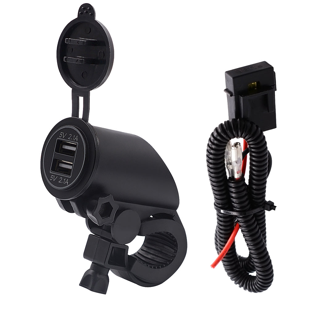 5V 4.2A Dual USB Port Charger with Red LED Ring Light for 22mm Handlebar