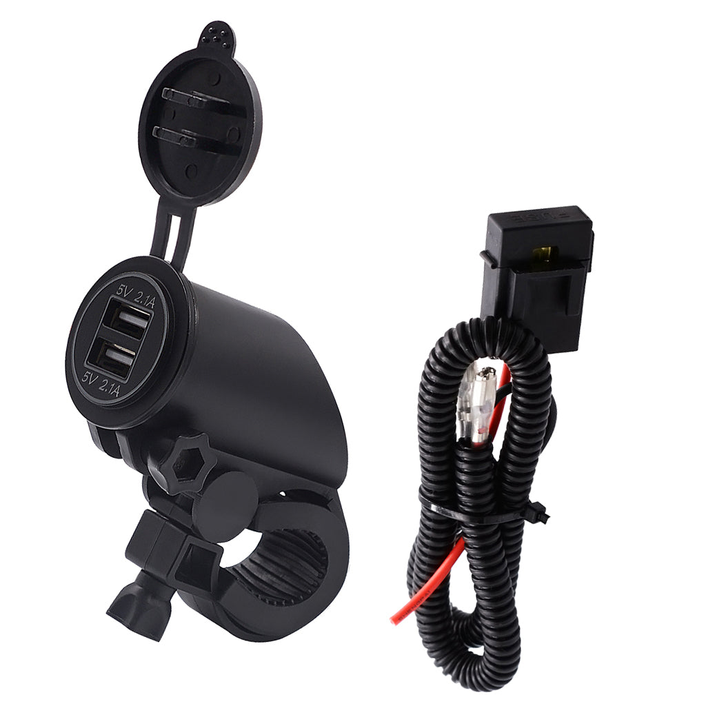 5V 4.2A Dual USB Port Charger with Red LED Ring Light for 22mm Handlebar