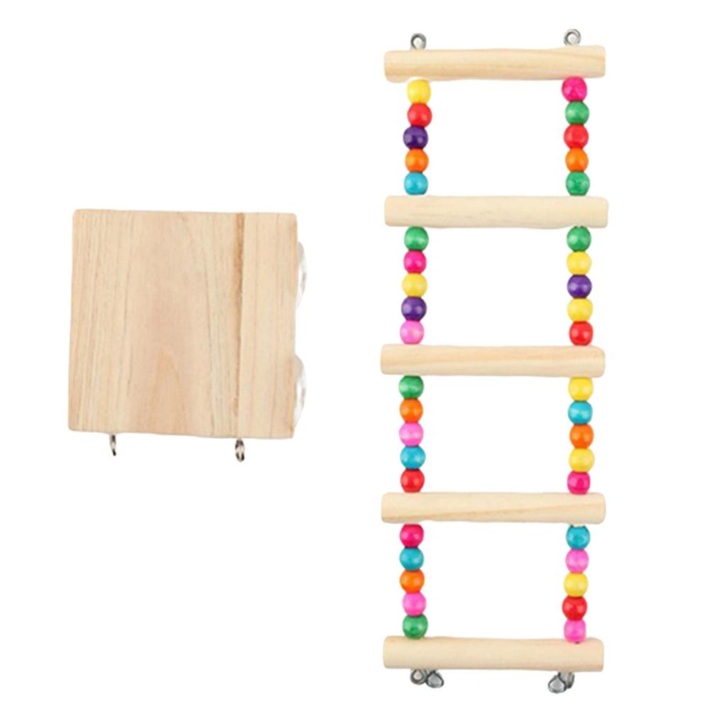 Colorful Parrot Bird Perch Stand Playing Toy Gym Wooden Ladder Cage Climbing