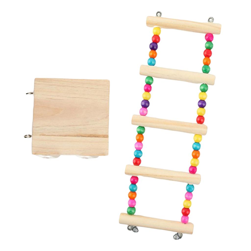 Colorful Parrot Bird Perch Stand Playing Toy Gym Wooden Ladder Cage Climbing